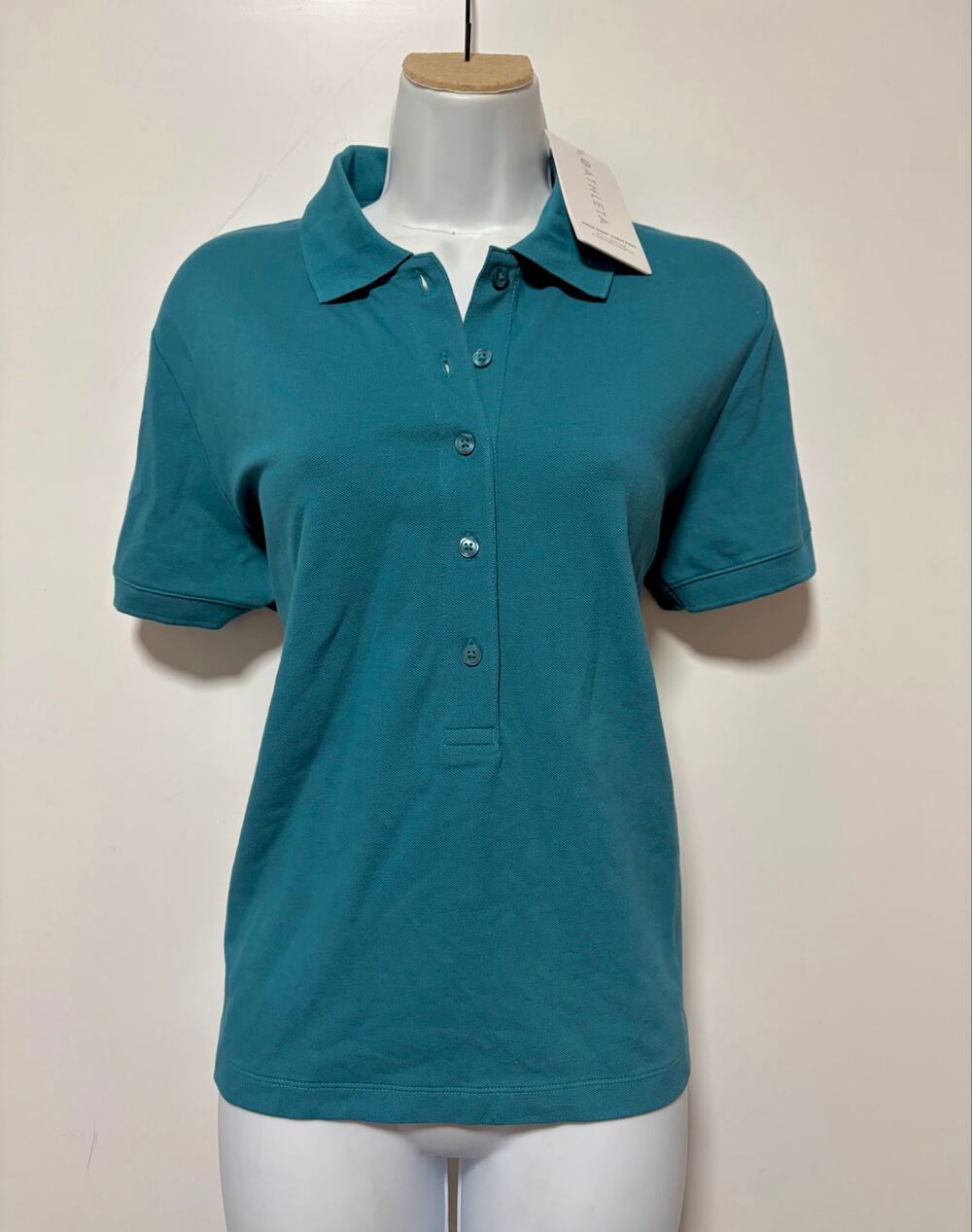 Athleta Pique Short Sleeve Polo Shirt Womens M Teal Blue NWT Golf Tennis
